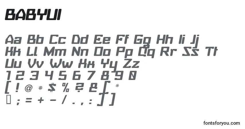 Czcionka BABYUI   (120428) – alfabet, cyfry, specjalne znaki