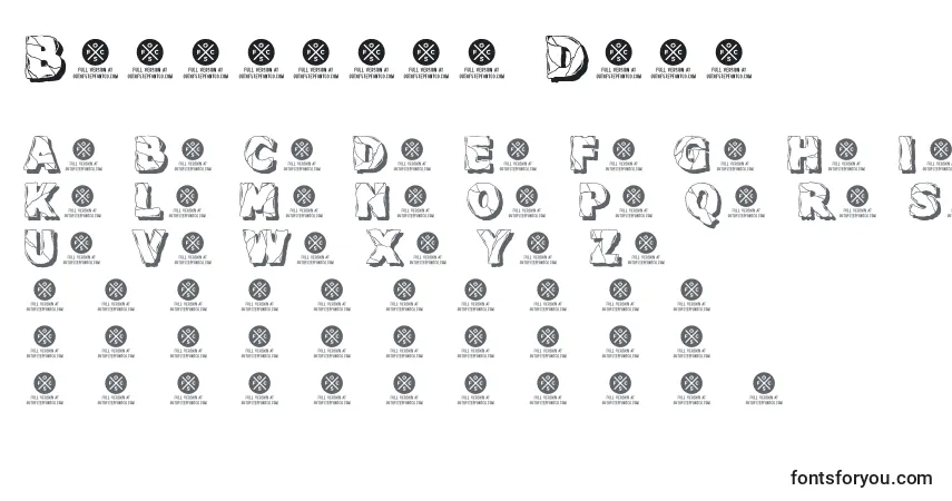 Czcionka Backtrack Demo – alfabet, cyfry, specjalne znaki