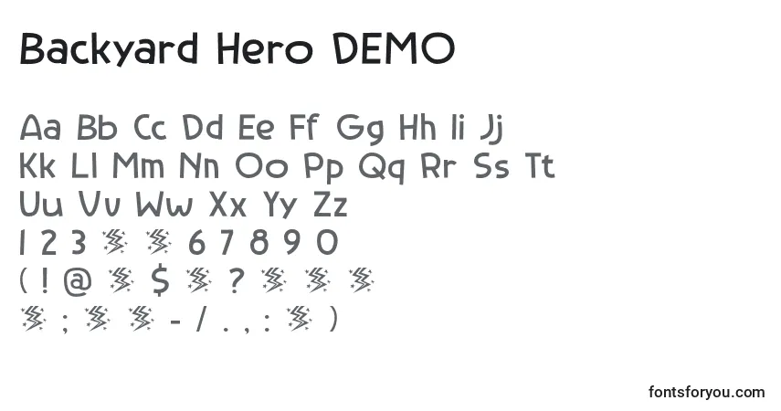 Schriftart Backyard Hero DEMO – Alphabet, Zahlen, spezielle Symbole