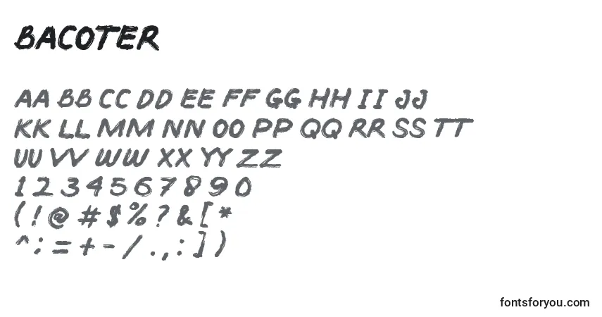 Fuente BACOTER - alfabeto, números, caracteres especiales