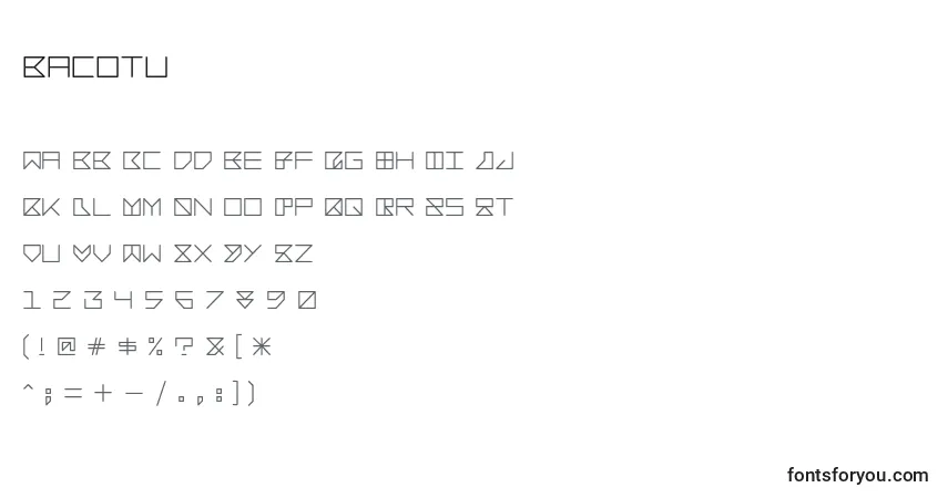 Schriftart Bacotu – Alphabet, Zahlen, spezielle Symbole