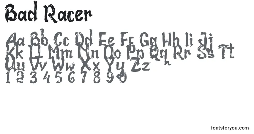 Schriftart Bad Racer – Alphabet, Zahlen, spezielle Symbole