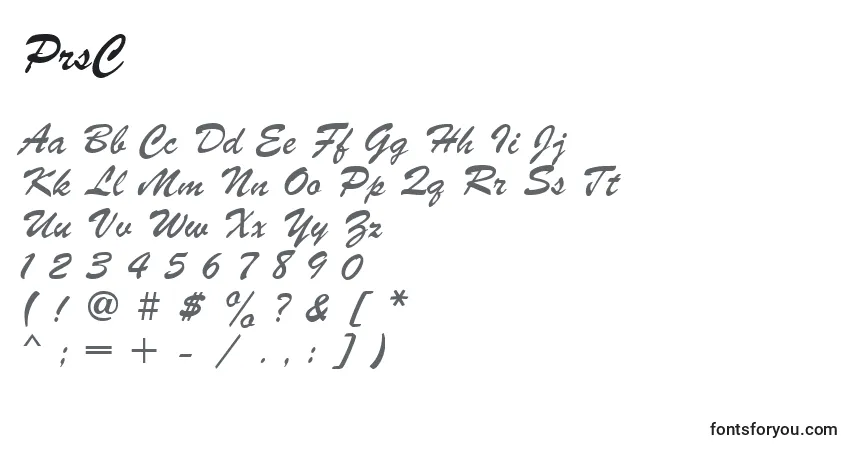 Czcionka PrsC – alfabet, cyfry, specjalne znaki