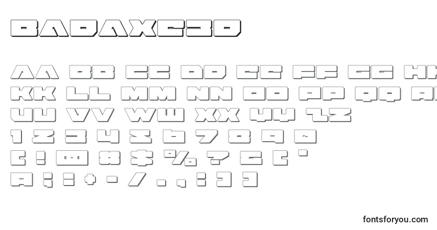 Schriftart Badaxe3d (120460) – Alphabet, Zahlen, spezielle Symbole