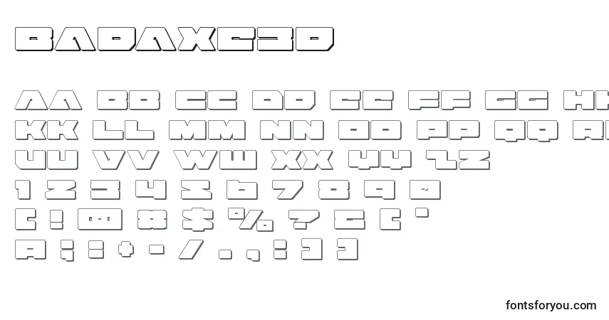 Schriftart Badaxe3d (120461) – Alphabet, Zahlen, spezielle Symbole