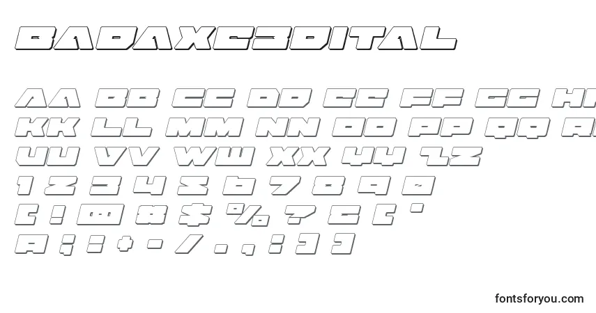 Schriftart Badaxe3dital (120463) – Alphabet, Zahlen, spezielle Symbole
