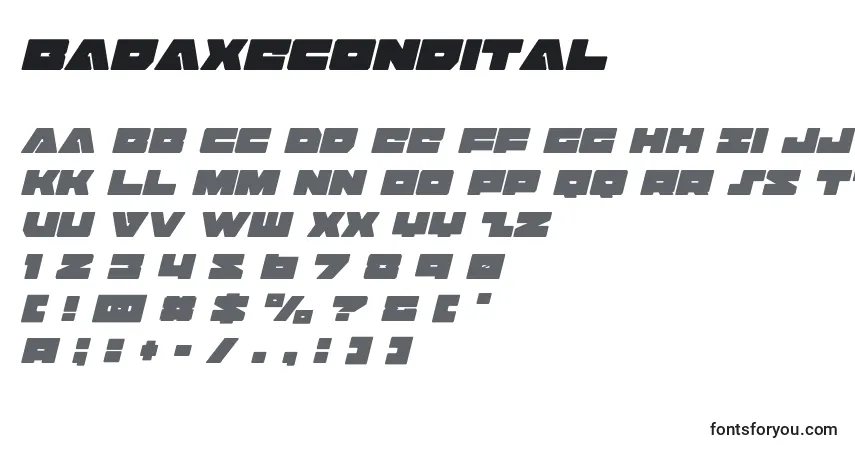 Schriftart Badaxecondital (120470) – Alphabet, Zahlen, spezielle Symbole