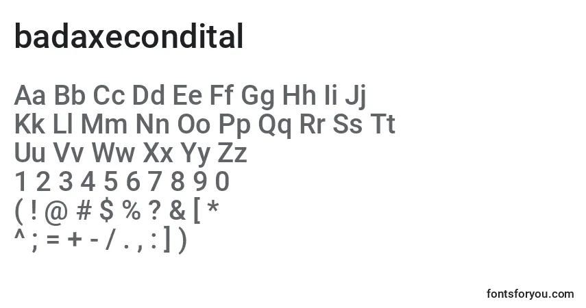 Badaxecondital (120471)フォント–アルファベット、数字、特殊文字