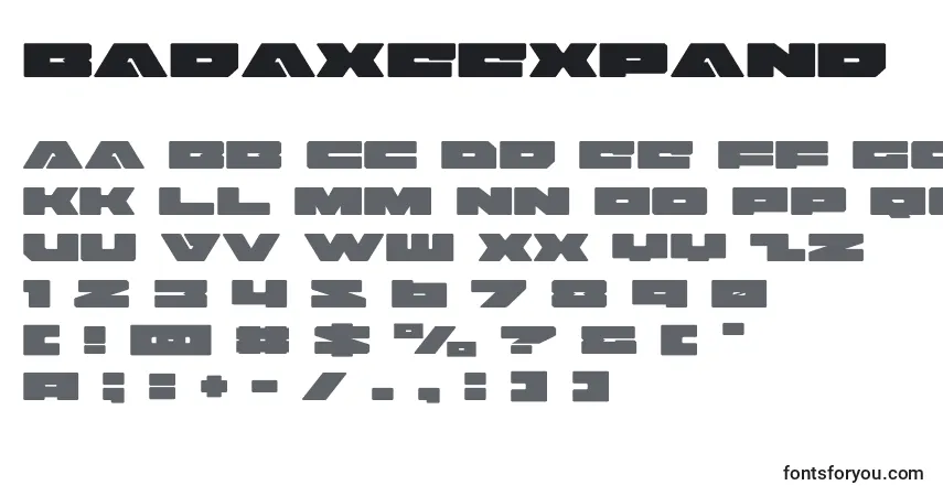 A fonte Badaxeexpand (120472) – alfabeto, números, caracteres especiais