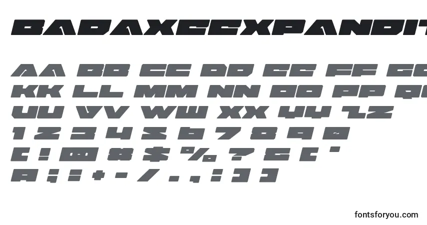 Schriftart Badaxeexpandital (120474) – Alphabet, Zahlen, spezielle Symbole
