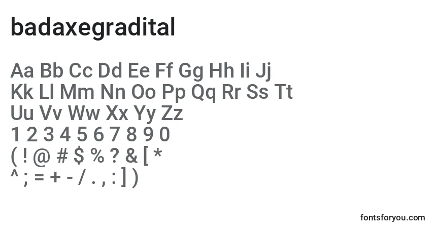 Schriftart Badaxegradital (120479) – Alphabet, Zahlen, spezielle Symbole