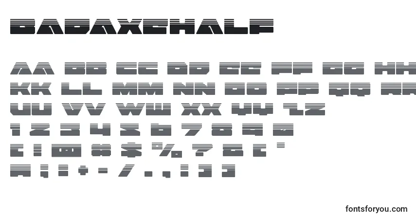 Badaxehalf (120481) Font – alphabet, numbers, special characters