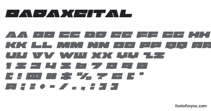 A fonte Badaxeital (120484) – alfabeto, números, caracteres especiais