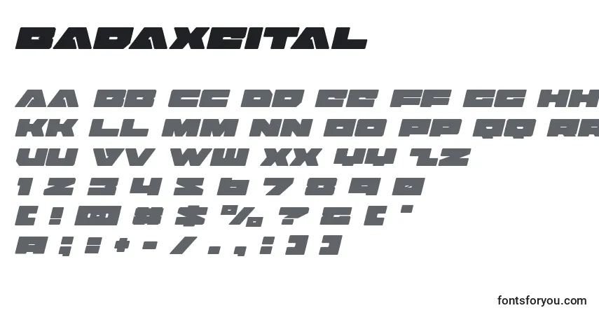 Schriftart Badaxeital (120485) – Alphabet, Zahlen, spezielle Symbole