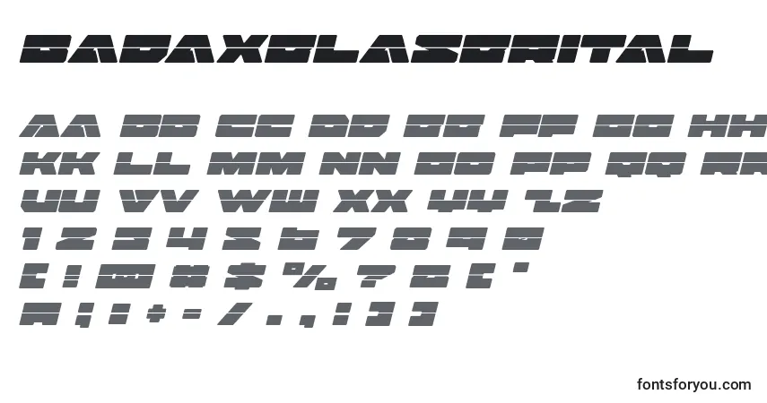 Badaxelaserital (120489)フォント–アルファベット、数字、特殊文字