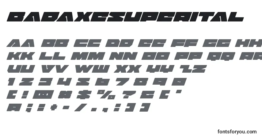 Czcionka Badaxesuperital (120495) – alfabet, cyfry, specjalne znaki