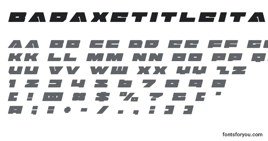 Czcionka Badaxetitleital (120497) – alfabet, cyfry, specjalne znaki