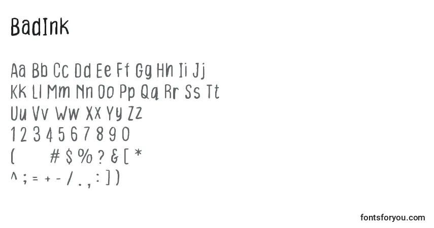BadInk-fontti – aakkoset, numerot, erikoismerkit