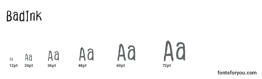 BadInk Font Sizes