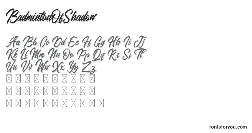 Czcionka BadmintonOfShadow – alfabet, cyfry, specjalne znaki
