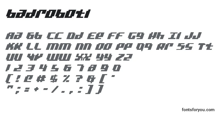 A fonte Badroboti (120502) – alfabeto, números, caracteres especiais