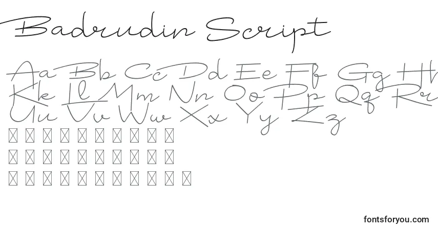 Czcionka Badrudin Script – alfabet, cyfry, specjalne znaki