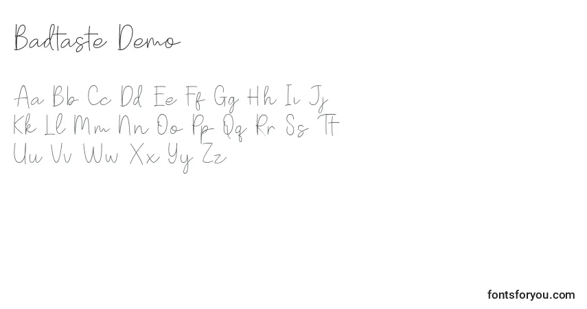 Schriftart Badtaste Demo – Alphabet, Zahlen, spezielle Symbole