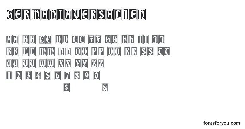 Czcionka GermaniaVersalien – alfabet, cyfry, specjalne znaki