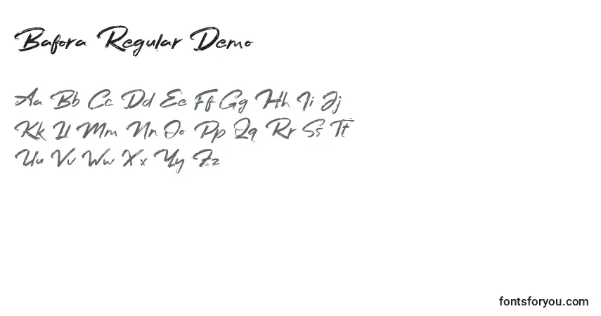 A fonte Bafora Regular Demo (120511) – alfabeto, números, caracteres especiais