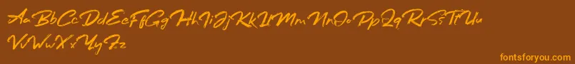 Bafora Regular Demo-Schriftart – Orangefarbene Schriften auf braunem Hintergrund
