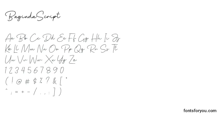 Czcionka BagindaScript – alfabet, cyfry, specjalne znaki