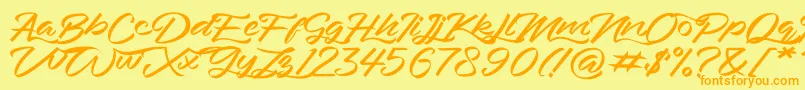 フォントBahari – オレンジの文字が黄色の背景にあります。