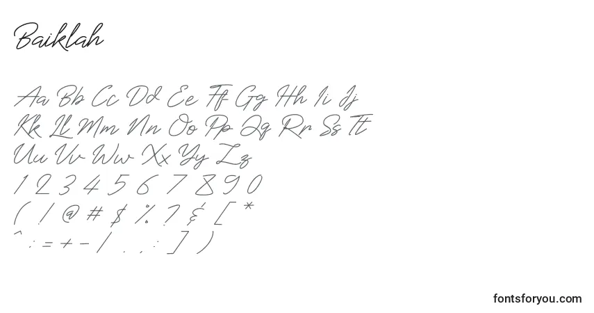 A fonte Baiklah (120519) – alfabeto, números, caracteres especiais