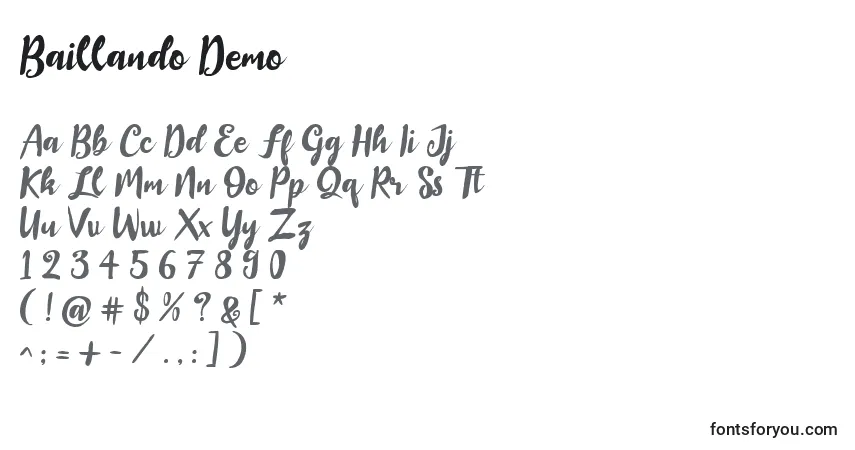 Czcionka Baillando Demo – alfabet, cyfry, specjalne znaki