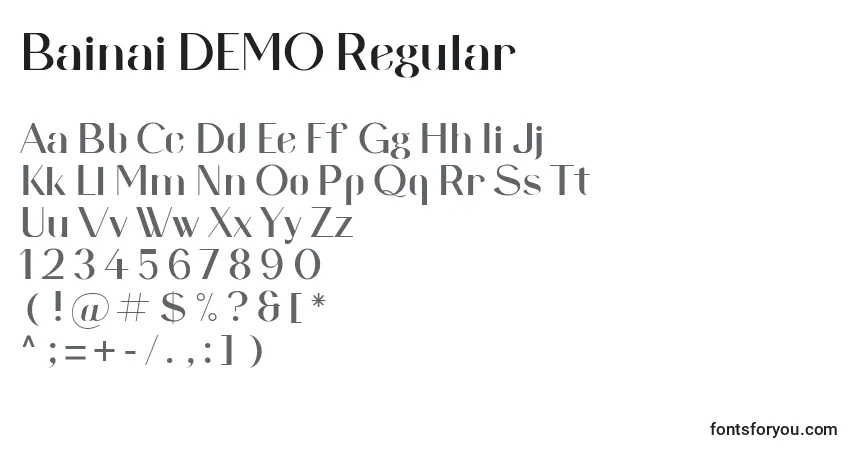 A fonte Bainai DEMO Regular – alfabeto, números, caracteres especiais