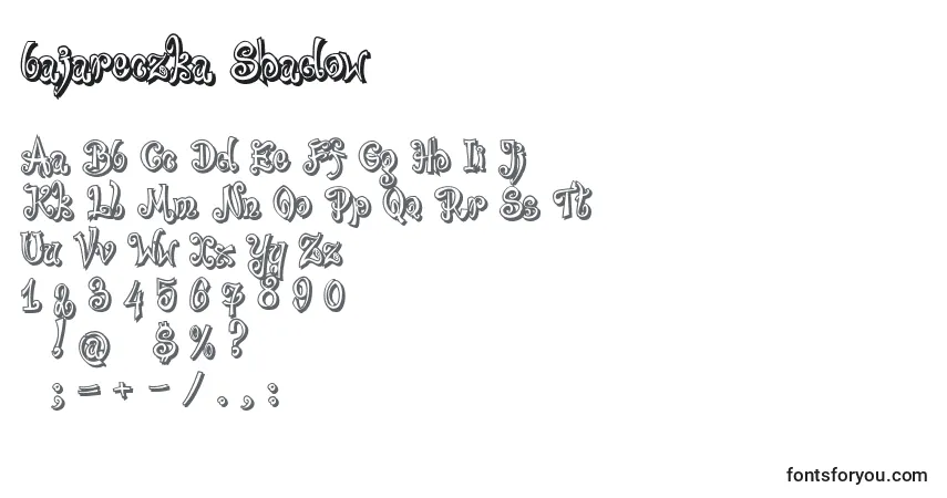 Czcionka Bajareczka Shadow – alfabet, cyfry, specjalne znaki