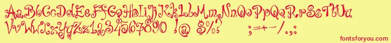 bajareczka-Schriftart – Rote Schriften auf gelbem Hintergrund