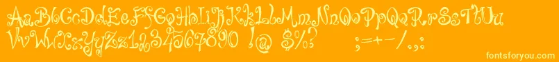bajareczka-fontti – keltaiset fontit oranssilla taustalla