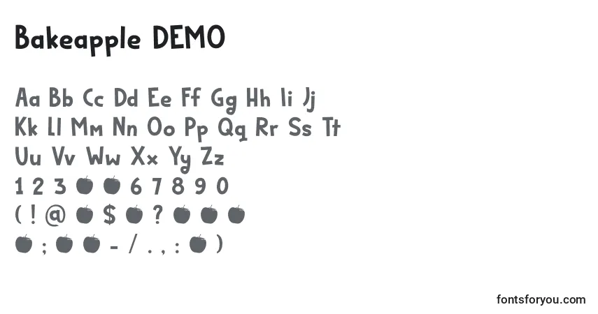 Czcionka Bakeapple DEMO – alfabet, cyfry, specjalne znaki