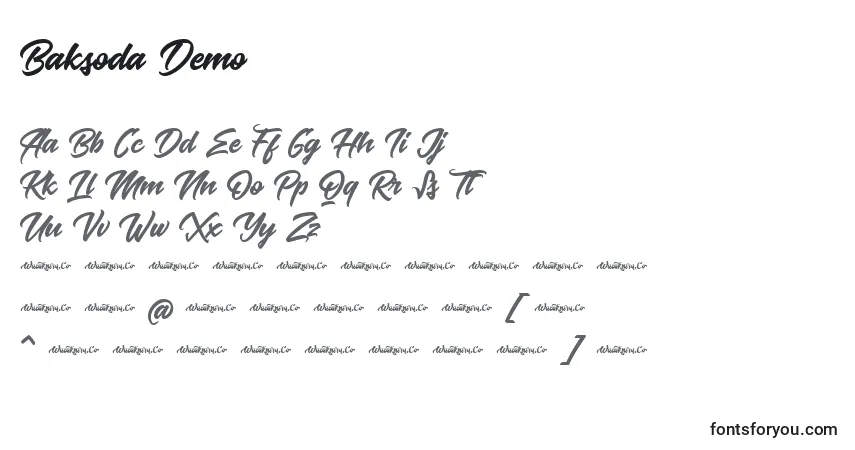 Schriftart Baksoda Demo – Alphabet, Zahlen, spezielle Symbole