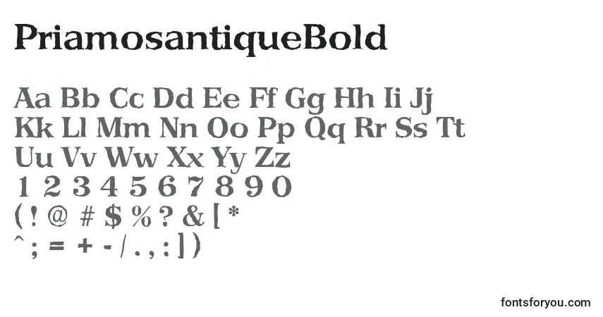A fonte PriamosantiqueBold – alfabeto, números, caracteres especiais