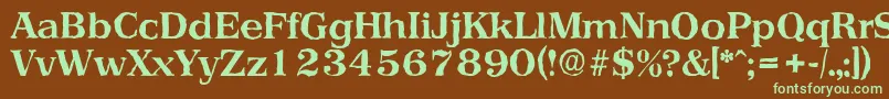 フォントPriamosantiqueBold – 緑色の文字が茶色の背景にあります。