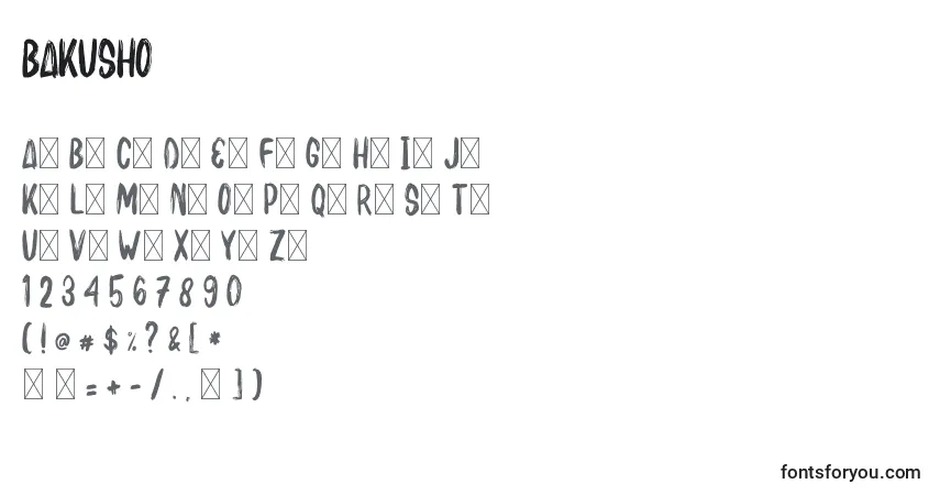 A fonte BAKUSHO – alfabeto, números, caracteres especiais
