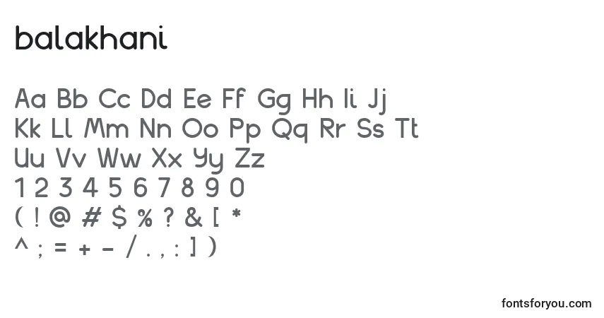 Schriftart Balakhani (120533) – Alphabet, Zahlen, spezielle Symbole