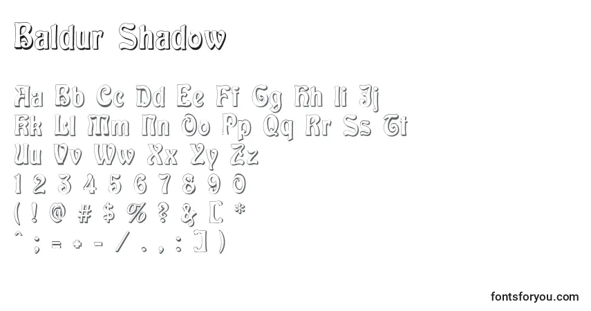 Czcionka Baldur Shadow – alfabet, cyfry, specjalne znaki