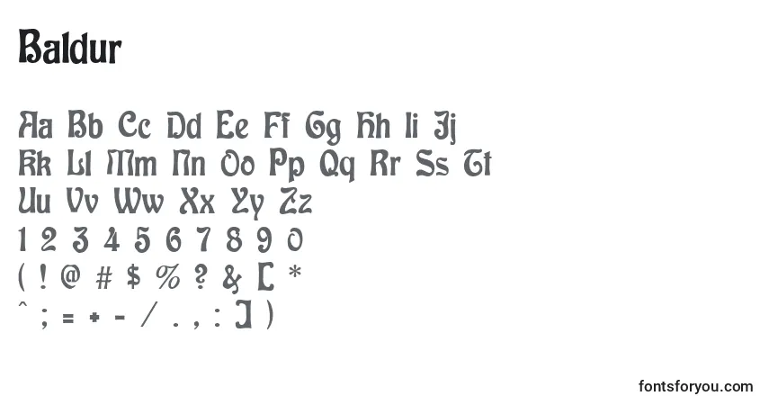 A fonte Baldur (120540) – alfabeto, números, caracteres especiais
