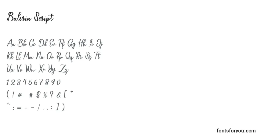 Czcionka Baleria Script – alfabet, cyfry, specjalne znaki