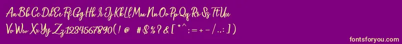 Fonte Baleria Script – fontes amarelas em um fundo roxo