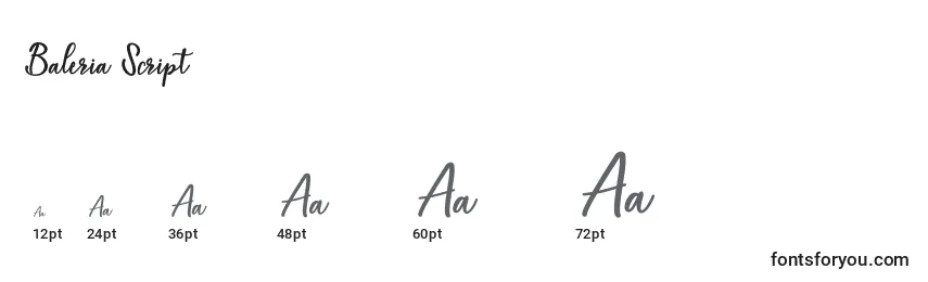 Baleria Script Font Sizes
