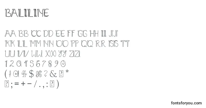 Czcionka Baliline – alfabet, cyfry, specjalne znaki